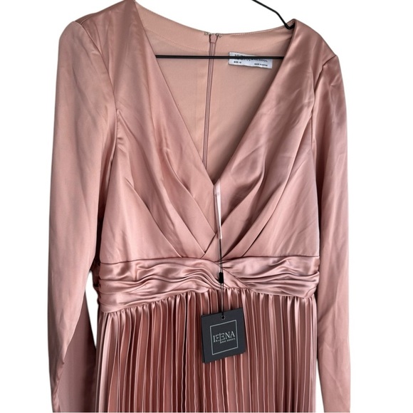 Ieena for Mac Duggal 10 Pink 27148 Satin Long Sleeve V-Neck Dress Pastel Midi - Picture 6 of 8